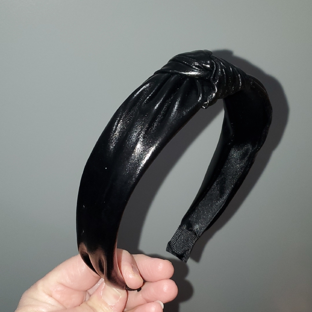 New boutique handmade top knot shiny flexible headband black